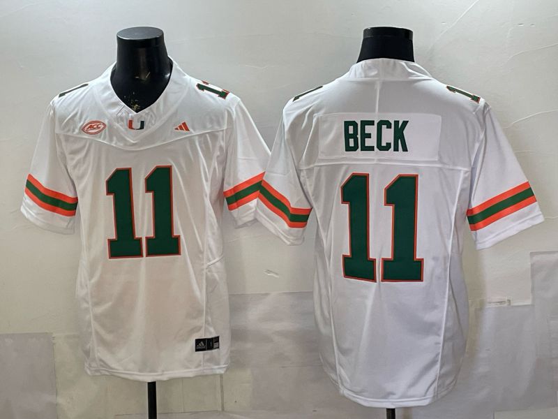 Men 2026 Miami Hurricanes #11 Beck White 3th generations Limited NCAA Jersey 0020